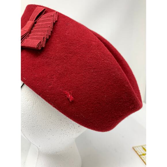Vintage Red Doeskin Wool Hat Womens Geo W Bollman Bow Mid Century Holiday - Picture 4 of 9